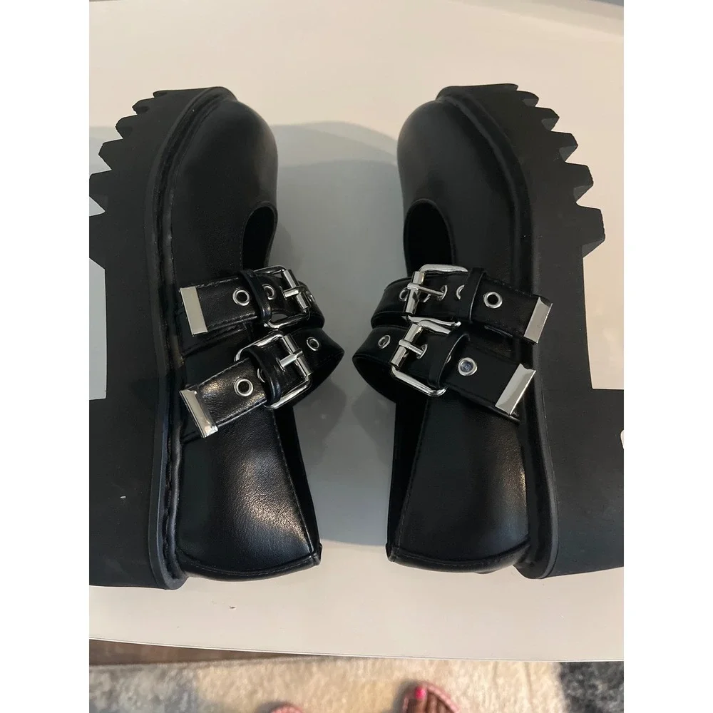 Lamoda Black Double Buckle Platform Mary Jane Lug Sole Shoes Womens 7 Goth Punk